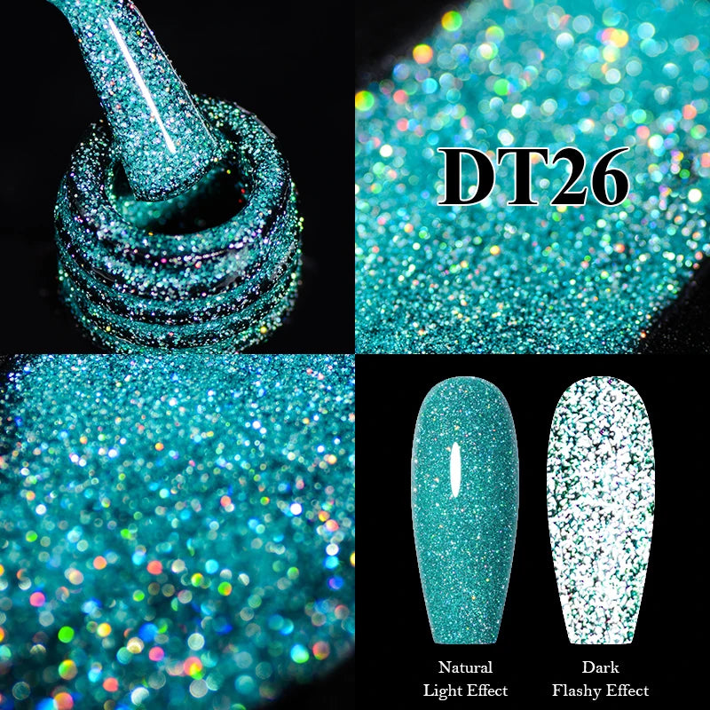 MEET ACROSS 7ml Reflective Glitter Gel Nail Polish Glitter Reflective Effect Semi Permanent UV LED Nail Art Gel Varnish Manicure