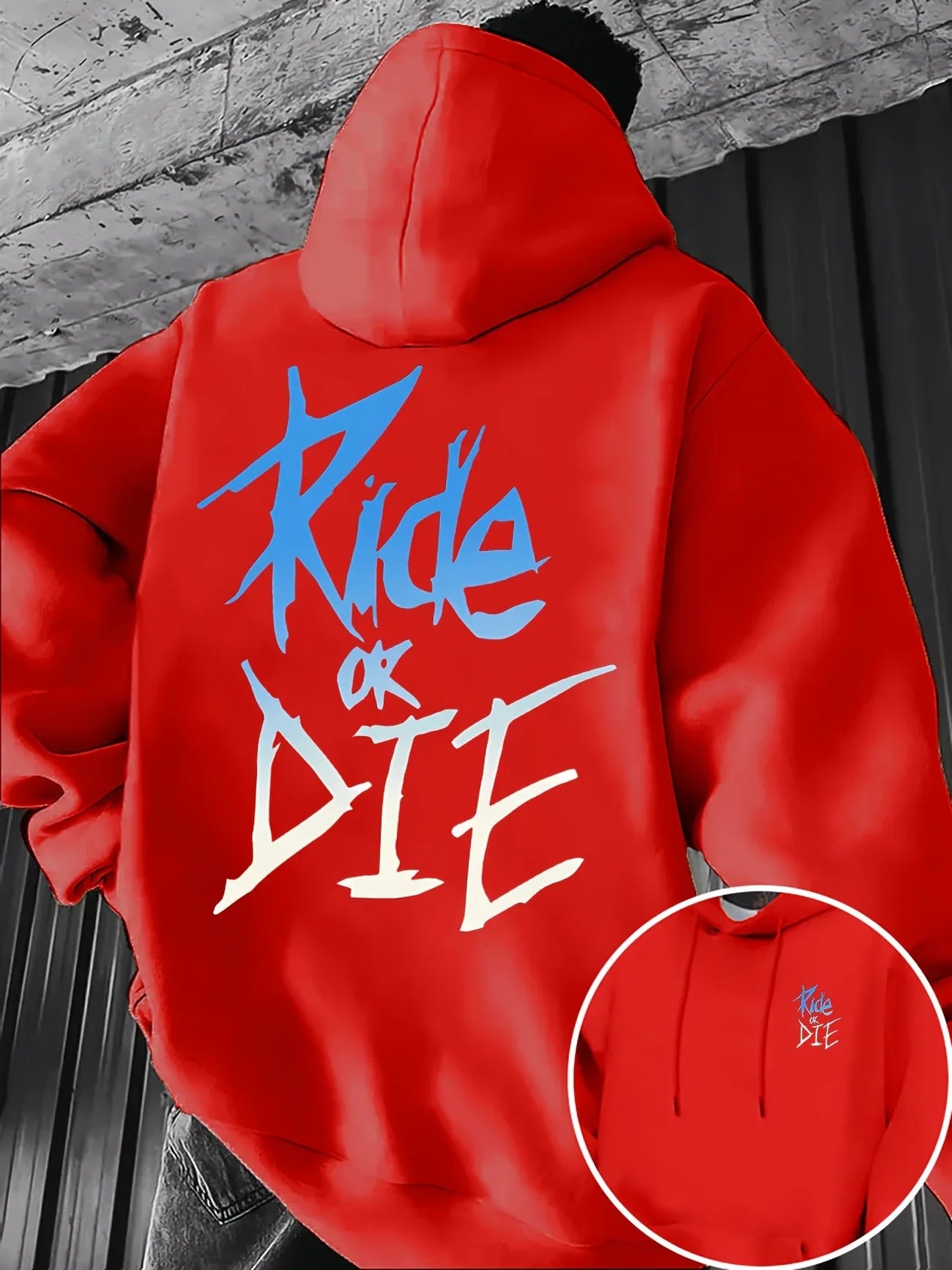 Ride or Die Graffiti Print Street Kangaroo Pocket Men Hoodie Casual Fashion Trend Autumn Winter Fleece Sweatshirt Clothing Top