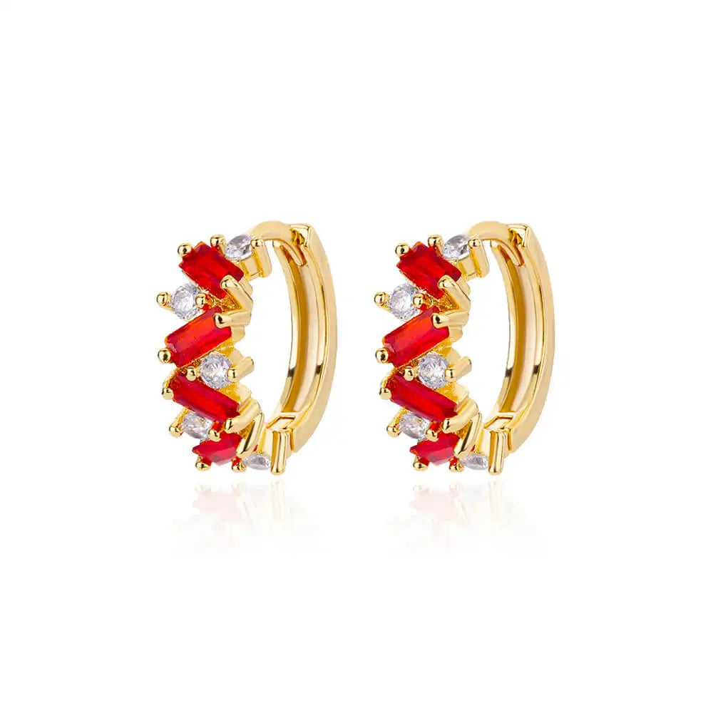 Rainbow Cubic Zirconia Hoop Earrings For Women 2023 Trending Round Gold Plated Stainless Steel Earrings Luxury Jewelry Gifts