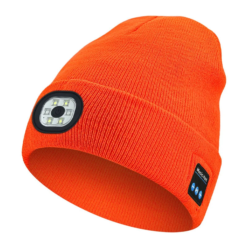 Bluetooth Beanie - Night Run Marathon Night Fishing Bluetooth LED Light Warm Cap USB Rechargeable Music Knitted Cap 3 Gear Light Adjustment Cap