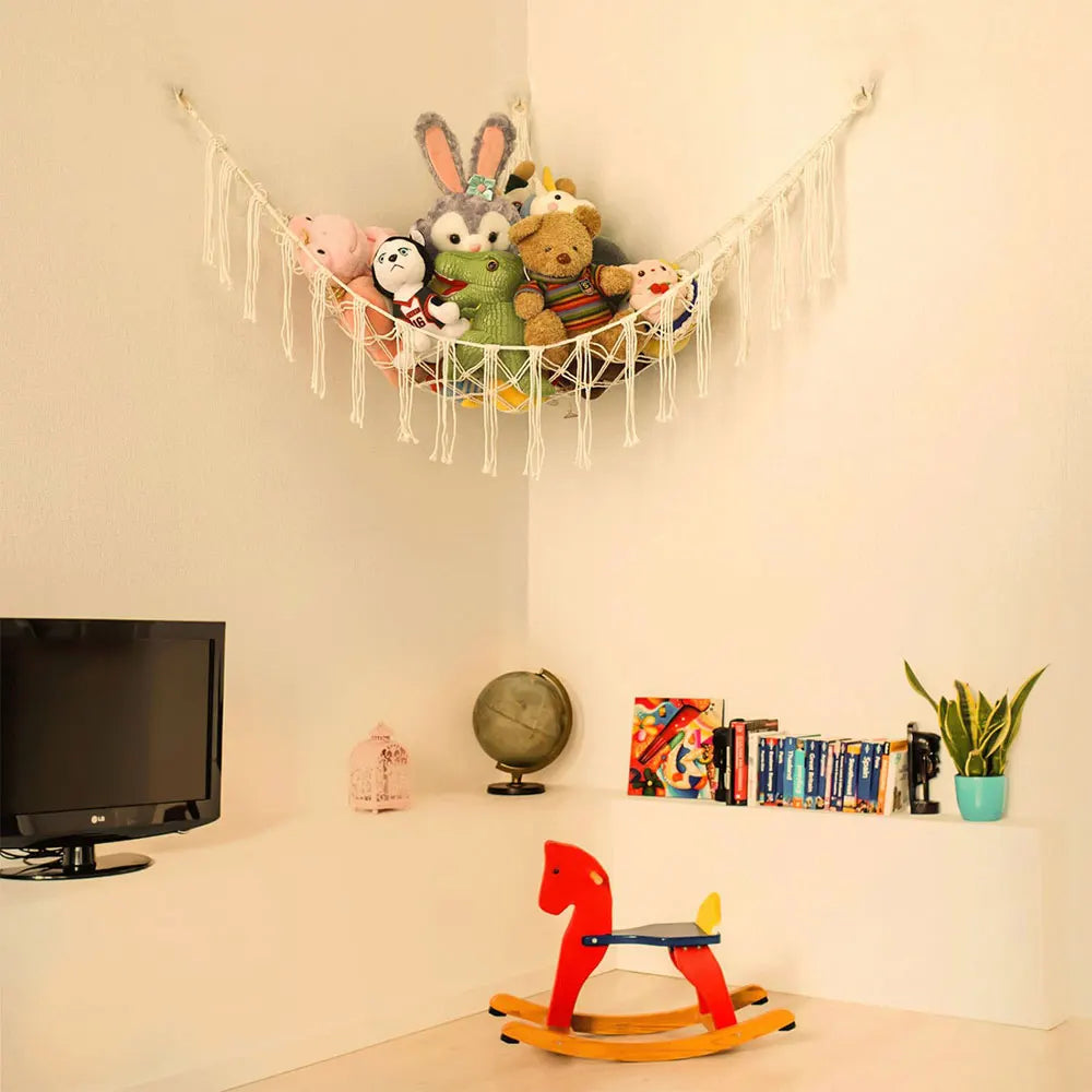 1Pc Toy Hammocks Wall Corner Hanging Storage Net Organizer Woven Kids Stuffed Mesh Hammock Baby Animal Rope Hammock Bag Cotton