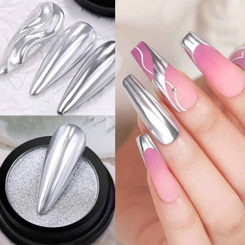 1Box Moonlight Nail Powder Silver Fine Glitter Metallic Effect Pigment UV Gel Polish Dust Aurora Nail Decorations