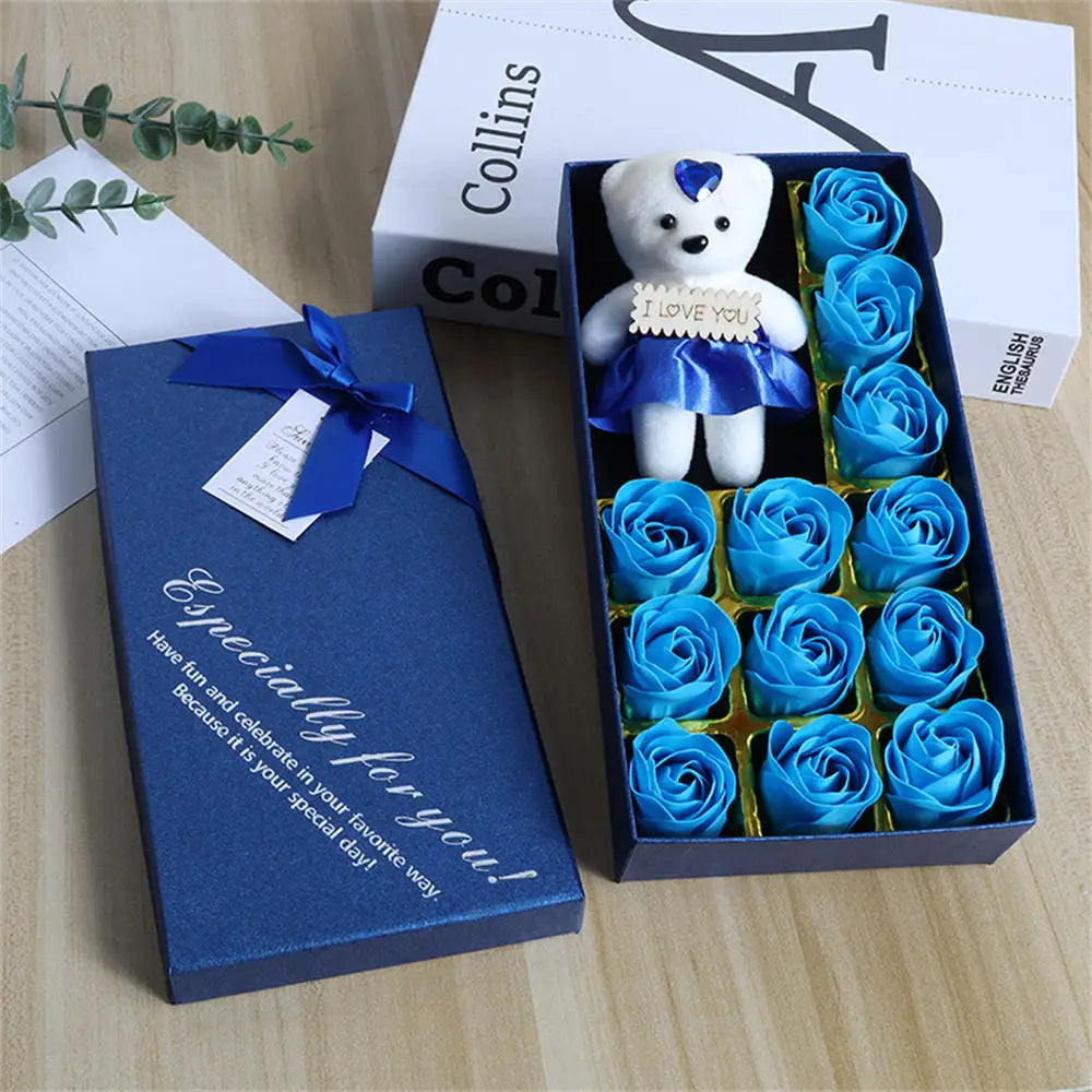 22 Flowers Soap Flower Gift Rose Box Valentines Day Gift Bears Bouquet Wedding Decoration Gift Festival Heart-shaped Box