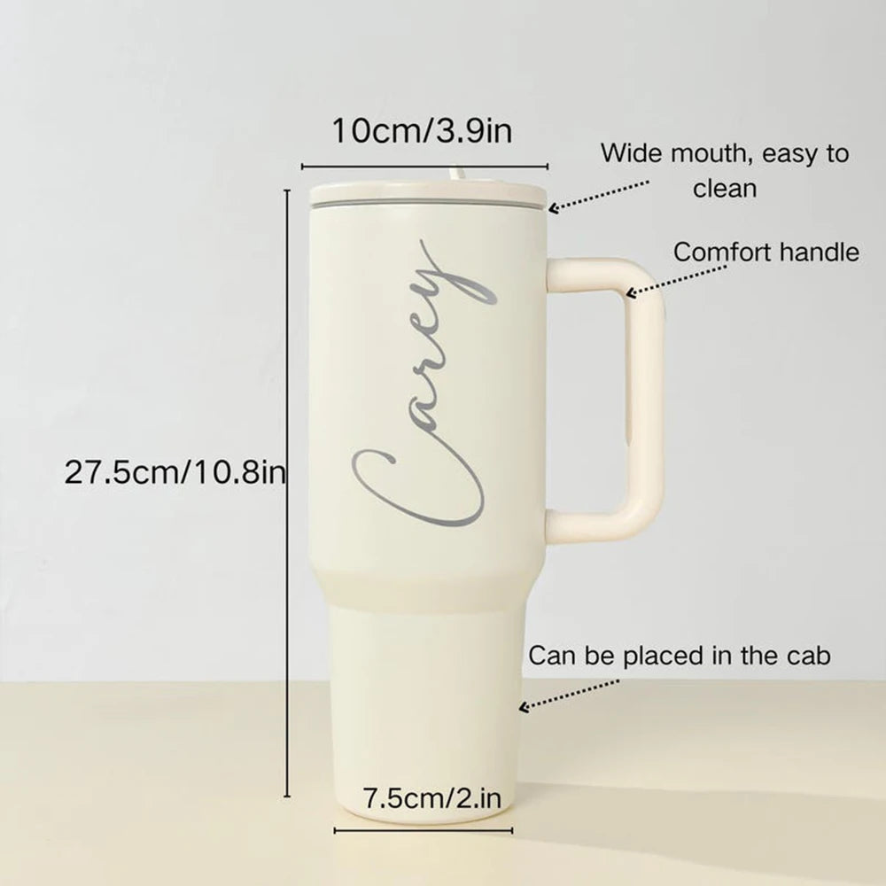Personalized Custom Name Stainless Steel Insulated Cup With Handle And Straw For Car Use Suitable For Fitness And Outdoor Travel