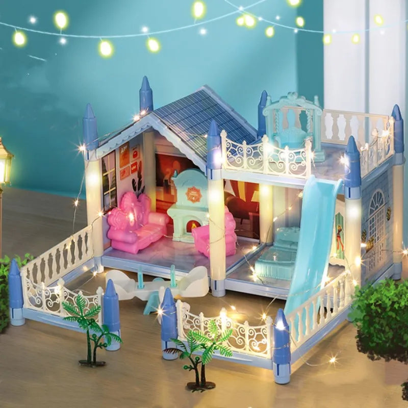 Dream Princess Castle Villa DIY 3D Assembled Doll House Set Toys With LED Ligh Furniture Puzzle Toys for Girls Birthday Gifts