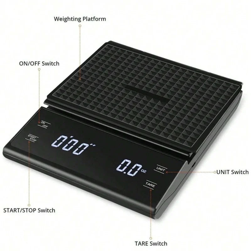 Display Digital High Precision Coffee Kitchen Scale Rechargeable Auto Timer-2