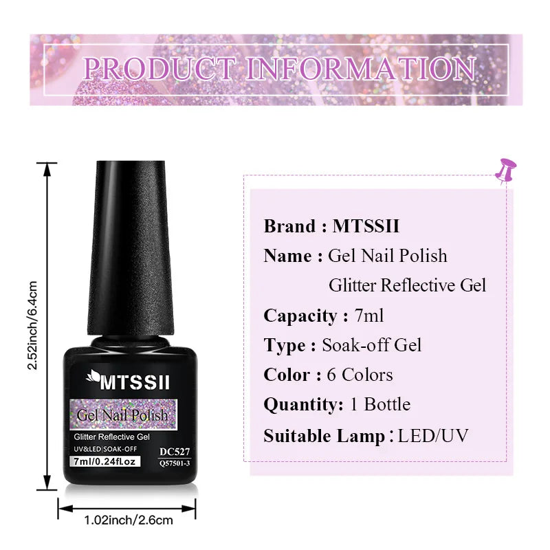 7ml Glitter Reflective Gel Nail Polish Sparkling Soak Off UV LED Gold Silver Black Pink Gel Polish Starter Kit For Home Salon