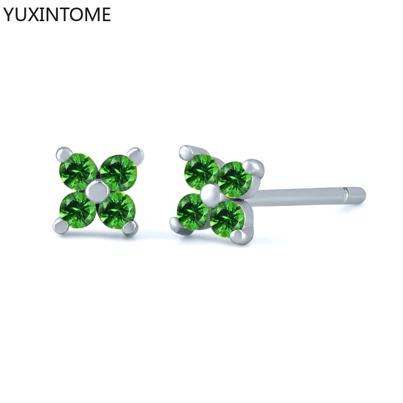 925 Sterling Silver Ear Needle Green Zircon Stud Earrings for Women Luxury Long Chain Geometric Gold Earrings Fashion Jewelry