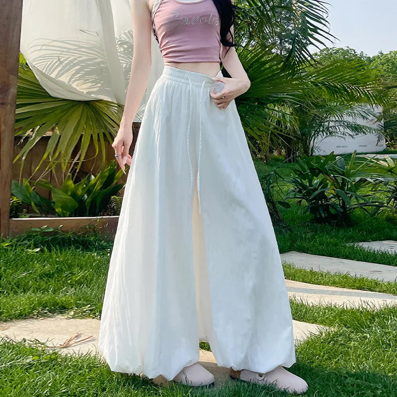 Women's Oversized High Waist Wide Leg Pants Spring Summer Solid Color Casual Cropped Pants Woman Loose Puffy Lantern Trousers