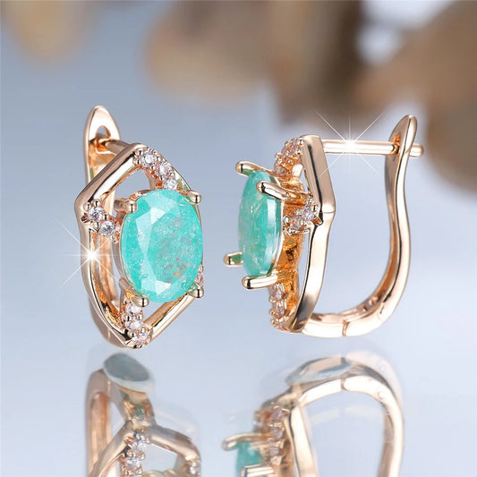 Trendy Crystal White Zircon Green Stone Hoop Earrings For Women Vintage Gold Color Wedding Jewelry