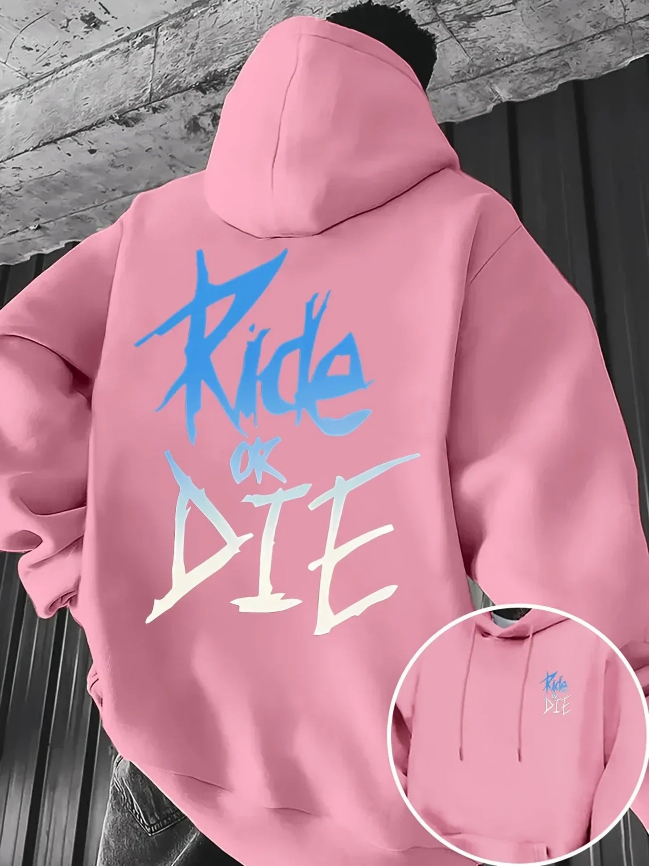 Ride or Die Graffiti Print Street Kangaroo Pocket Men Hoodie Casual Fashion Trend Autumn Winter Fleece Sweatshirt Clothing Top