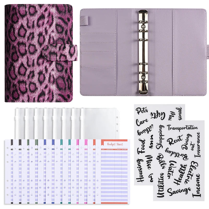 A6 Leopard Print Money Budget Planner Binder With Zipper Envelopes, Cash Envelopes For Budgeting, Money Organizerleopard print