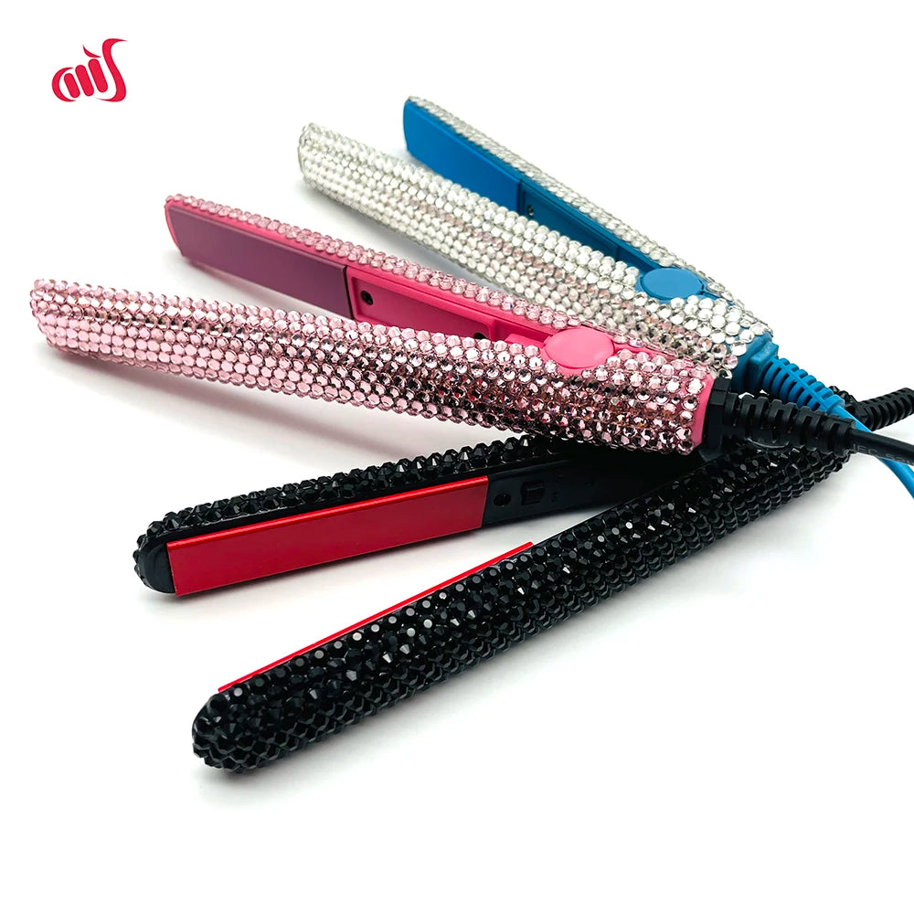 Hair Straightener Mini Flat Iron Curler With Diamonds 2 in 1 Portable Mini Bangs Tourmaline Plate Flat Iron For Short Hair