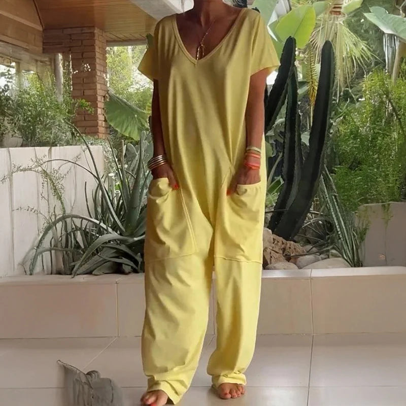 Women's Solid Color Casual Baggy Pocket Romper Women's Solid Color Casual Baggy Pocket Romper