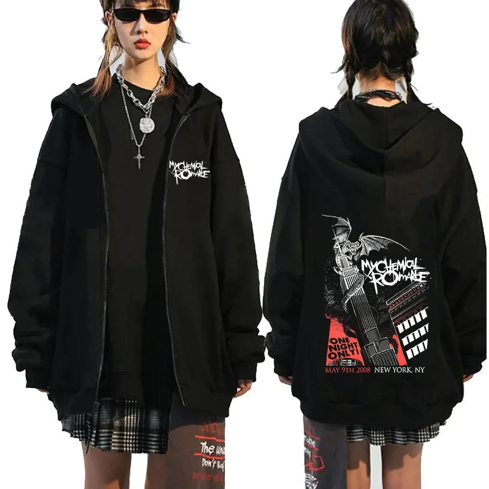 My Romantic Band (MCR) Reaper Zipper Hoodie Black Parade Punk Emotion Rock Zipper Hoodie Men's Fashion Retro Hip Hop Hoodie