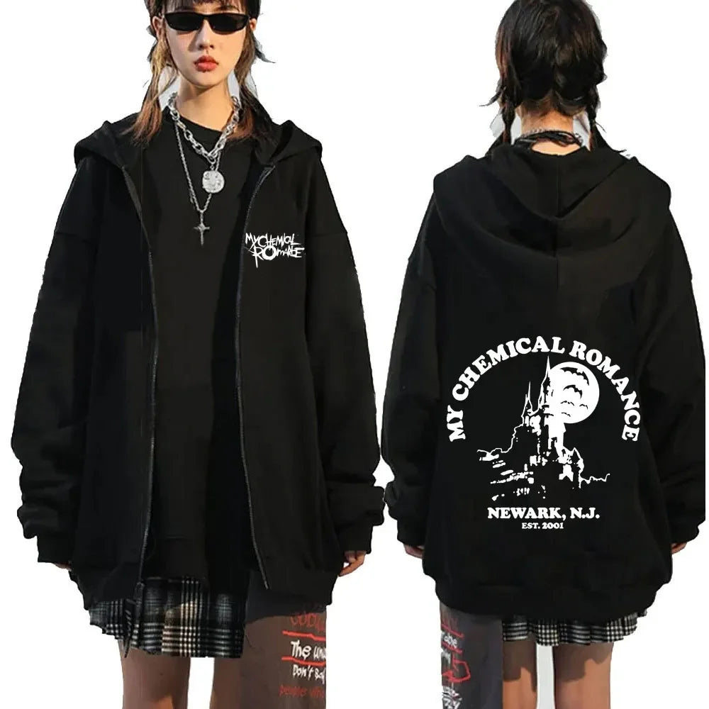 My Romantic Band (MCR) Reaper Zipper Hoodie Black Parade Punk Emotion Rock Zipper Hoodie Men's Fashion Retro Hip Hop Hoodie