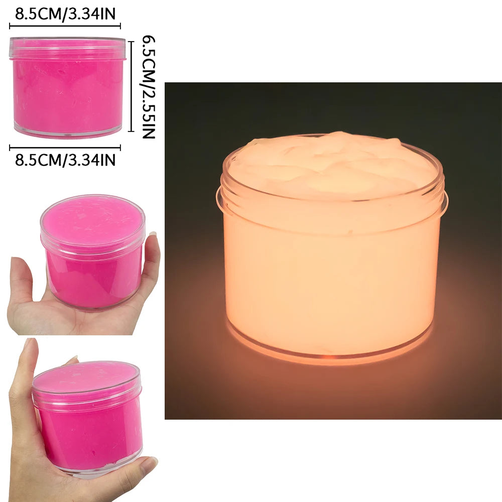 70/300ml Large Glow in the Dark Crystal Slime Toy Non-Stick Super Soft Stress Relief Putty for Kids Party Favors Birthday Gifts
