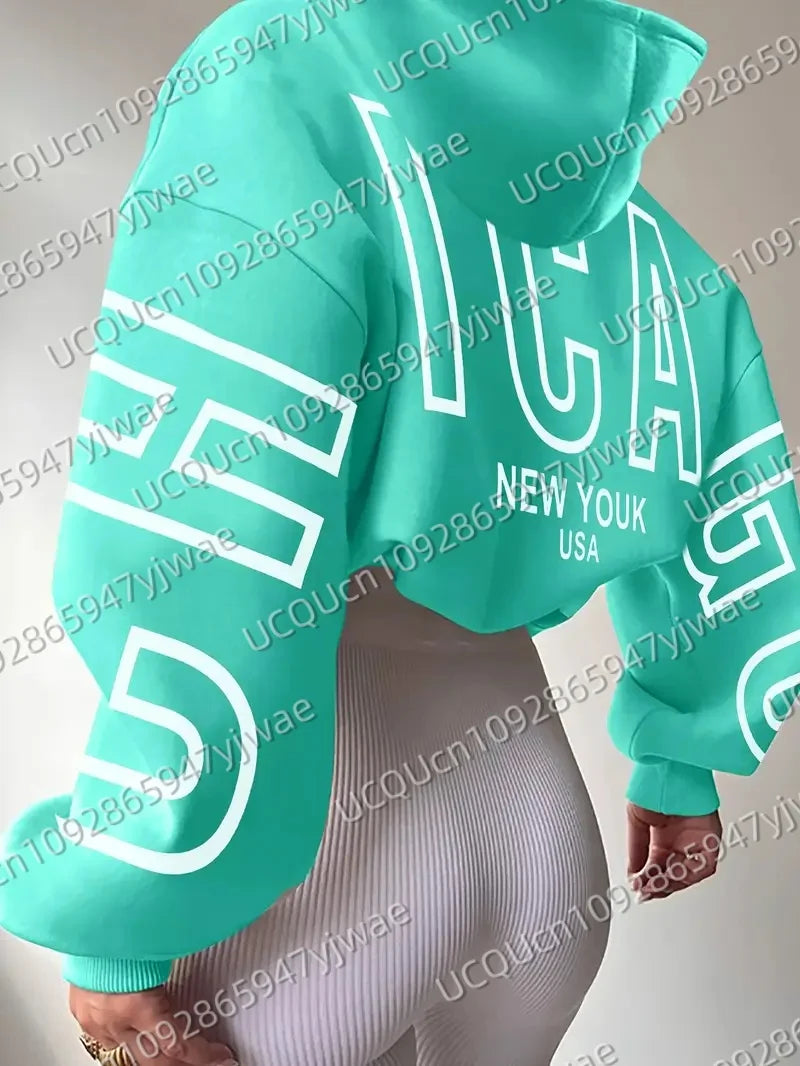 Autumn and Winter Women's Sweatshirt Men's NYC New York USA Graphic Hooded Hoodies Unisex Pullovers Hip Hop Men Hoodie Tops