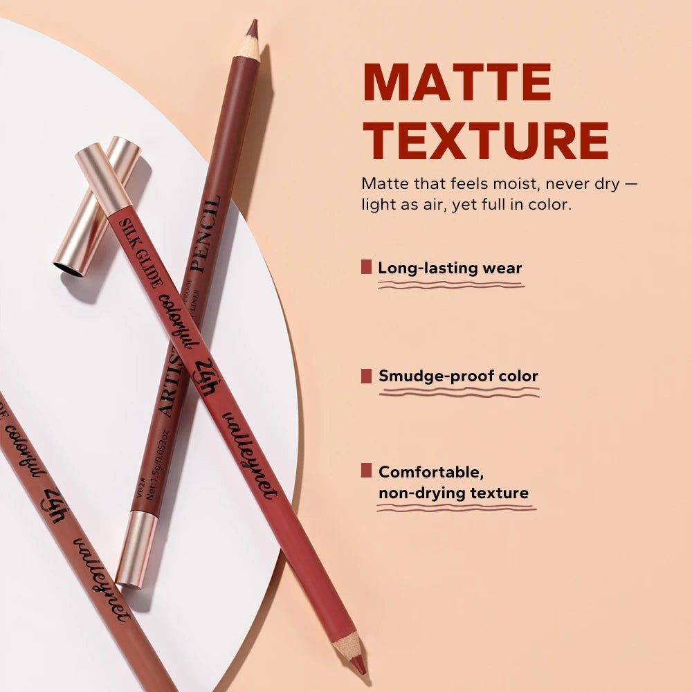 2Pcs/Set Lipliner + Lipstick Matte Waterproof Long-Lasting Lip Color Set - Lip Liner + Moisturizing Lipstick Cosmetics