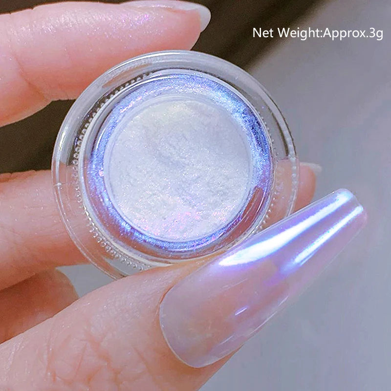 1Box Moonlight Nail Powder Silver Fine Glitter Metallic Effect Pigment UV Gel Polish Dust Aurora Nail Decorations
