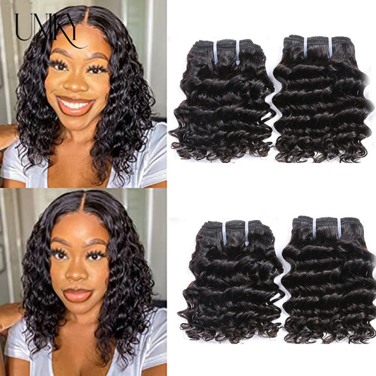 Deep Wave Hair Bundles Short Deep Curly Hair 3 Bundles Remy Human Hair Extensions Natural Black Brazilian Bundles