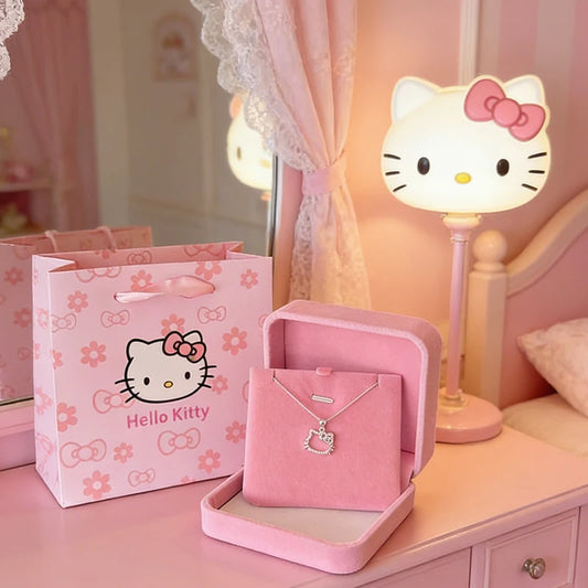 Sanrio Hello Kitty Necklace Girl Kawaii Clavicle Chain Women's Simple White Elegant Jewelry Fashion Necklaces Friend Couple Gift