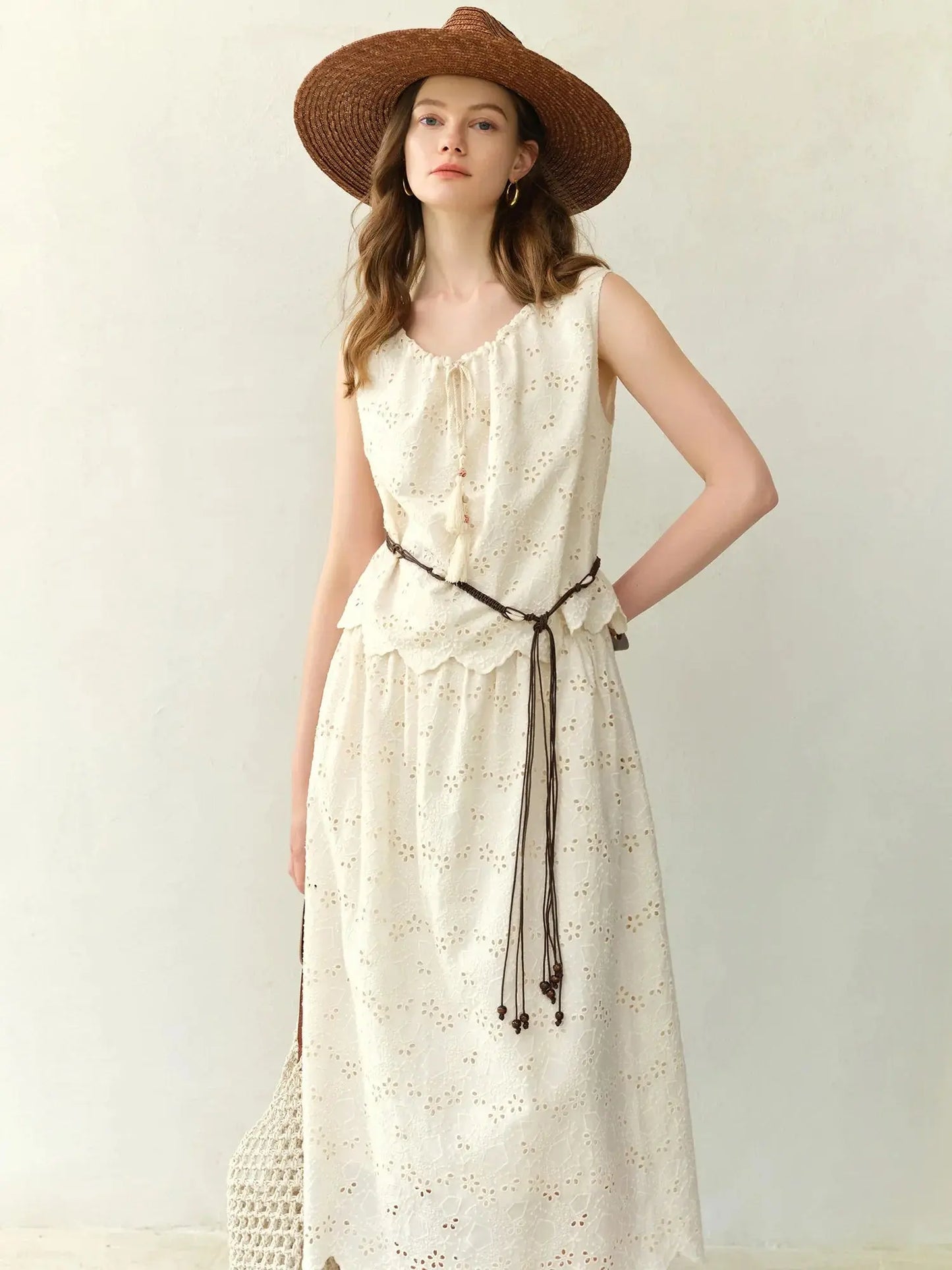 Textured Midi Skirt & Tank in Ivory
