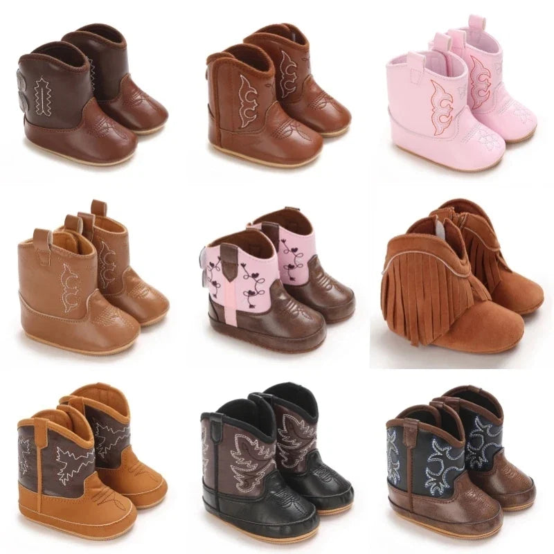Western Denim Baby Winter Boots, Fashion Warm Casual First Walkers Shoes for Boys Girls 0-18 Months ﻿