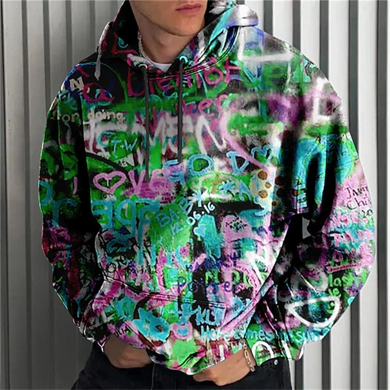 Hooded Long Sleeve Street Graffiti Printed Oversized Clothing