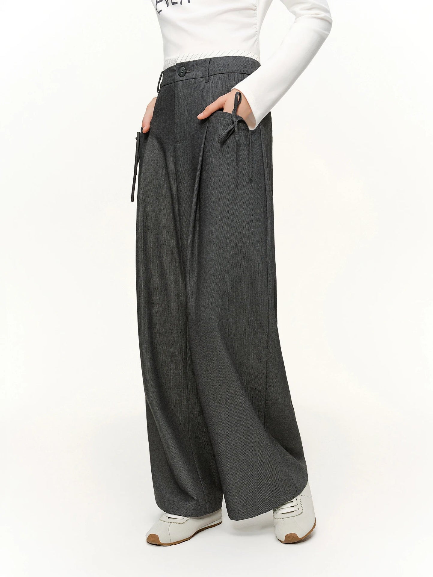 Spring Women's Pants High Waist Stripe Straight Leg Trousers