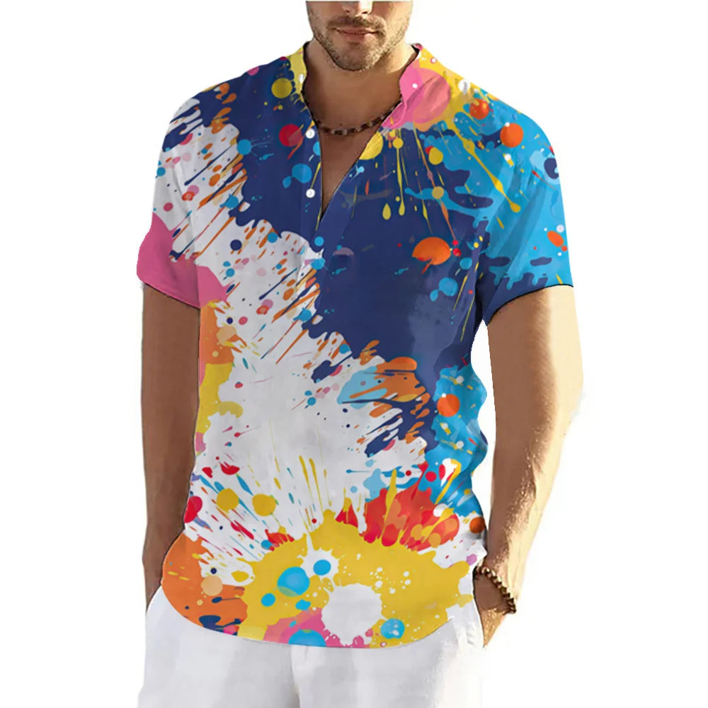 Graffiti 3D Print Henley Shirts Men's Fashion
