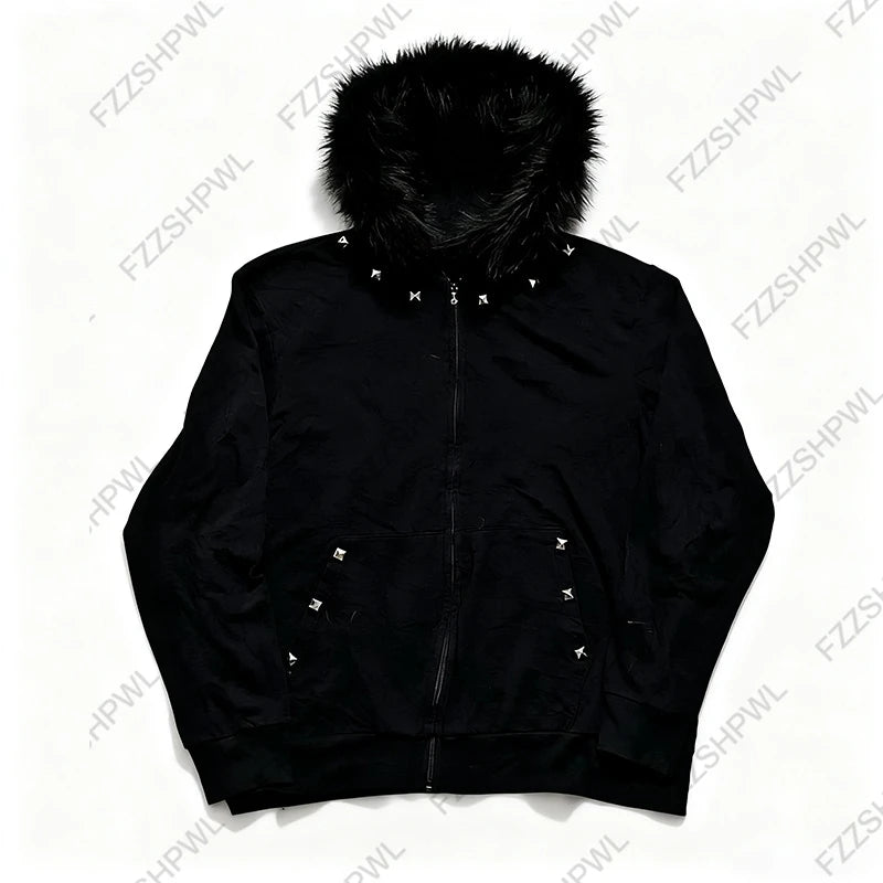 Men’s Casual Zip Up Hoodie Jacket with Fur Collar