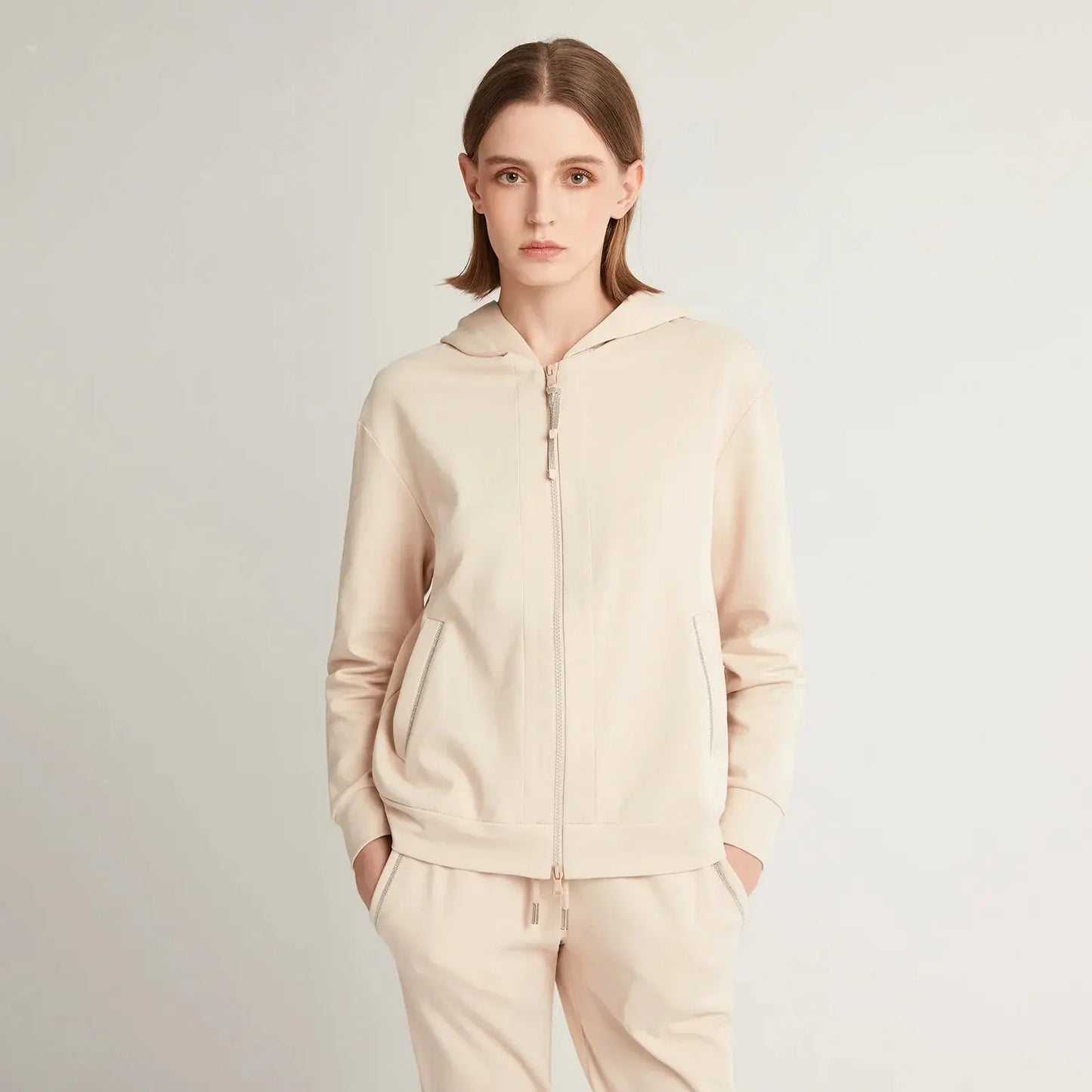 High Quality Cotton Cropped Zip Hoodie for Women