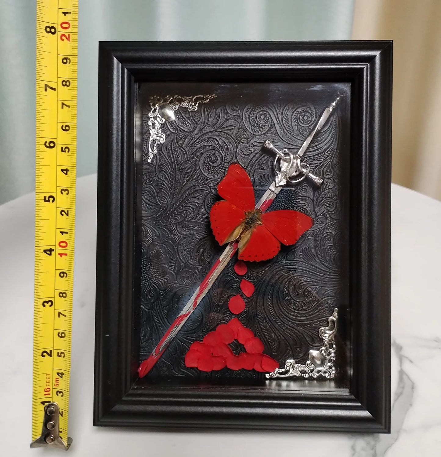 Red Butterfly Cymothoe Sangaris Specimen With Sword Framed Natural Butterflies Taxidermy Artwork Wall Décor Exquisite Collection