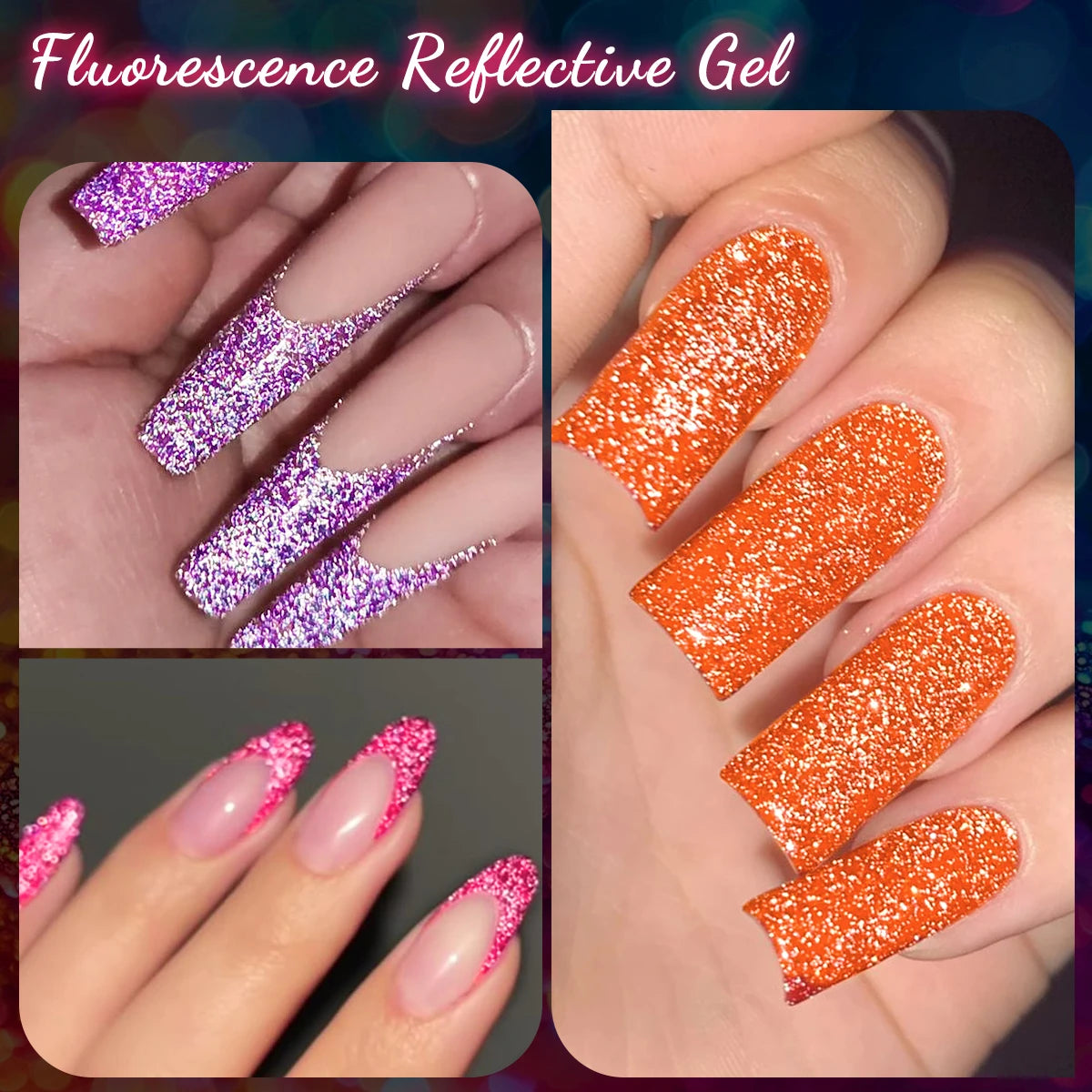FOUR LILY 10m Pink Fluorescent Reflective Gel Nail Polish Glitter Neon Semi Permanent UV LED Gel Nail Art Varnish Manicure