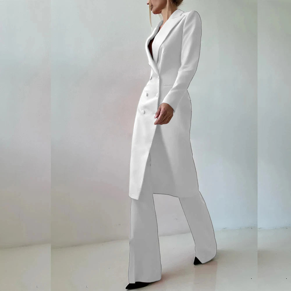 Customized Elegant Slim Fit Women's Suits 2 Piece Blazer Double Breasted Peak Lapel Long Jacket Pants Sets Fashion Clothing 2025