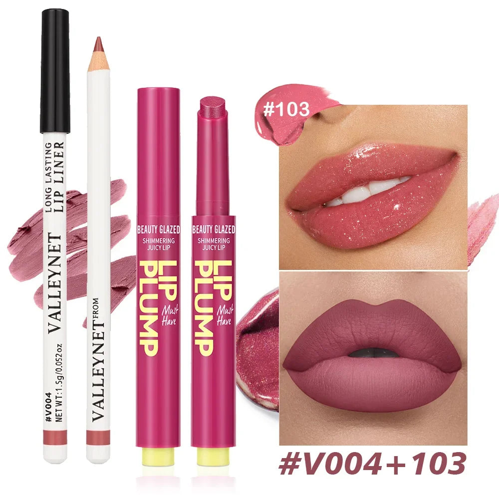 2Pcs/Set Matte Velvet Lip Liner + Moisturizing Lipstick - Long-lasting Waterproof Lip Set for a Natural Everyday Makeup Look