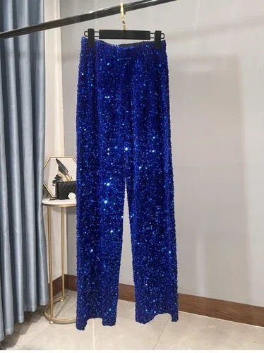 Korean Sequins Autumn And Winter Wide-leg Pants Lengthened And Thickened Drapey Mopping Pants Shiny Casual Straight-leg Pants