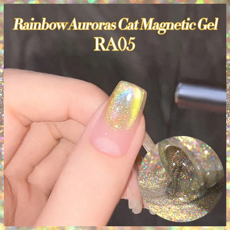 BORN PRETTY 10ml Rainbow Auroras Cat Magnetic Gel Nail Polish Holographics Nail Gel for Manicure Design Varnis Semi Permanent