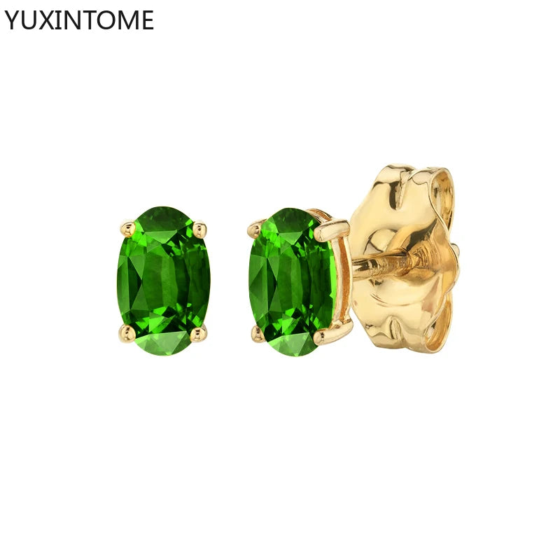 925 Sterling Silver Ear Needle Green Zircon Stud Earrings for Women Luxury Long Chain Geometric Gold Earrings Fashion Jewelry