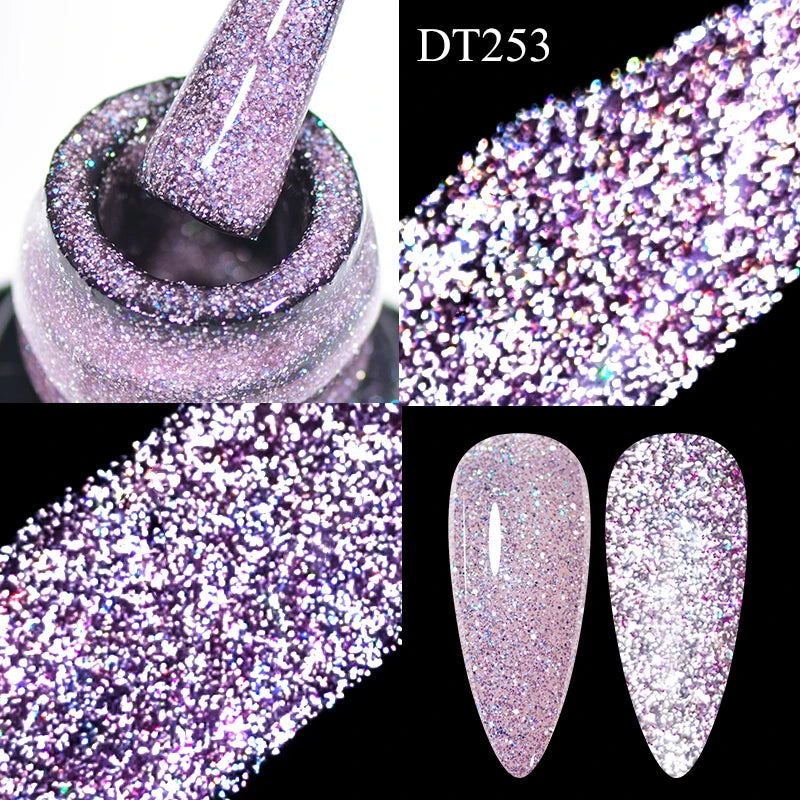 MEET ACROSS 7ml Reflective Glitter Gel Nail Polish Glitter Reflective Effect Semi Permanent UV LED Nail Art Gel Varnish Manicure