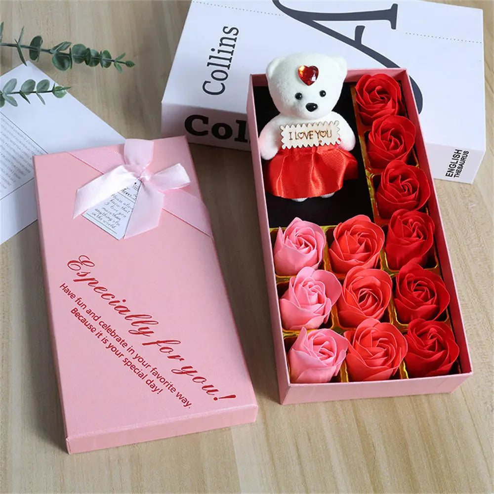 22 Flowers Soap Flower Gift Rose Box Valentines Day Gift Bears Bouquet Wedding Decoration Gift Festival Heart-shaped Box