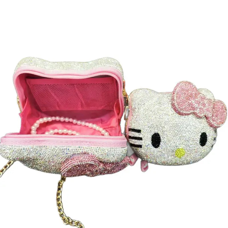 Hello Kittys Girls Cosmetic Case New Girl Cartoon Diamond Bag Cute Fashion Handbag Anime Figure Kawaii Fashion Bags for Woman