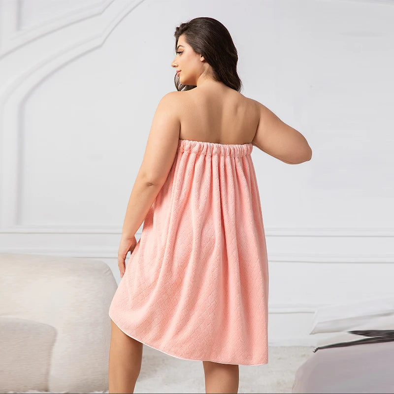 Set of 2, 80*210cm/80*160cm, 350GSM, Extra-Large Bath Skirt + Princess Shower Cap, Adjustable Wearable Towel Skirt with Suitable