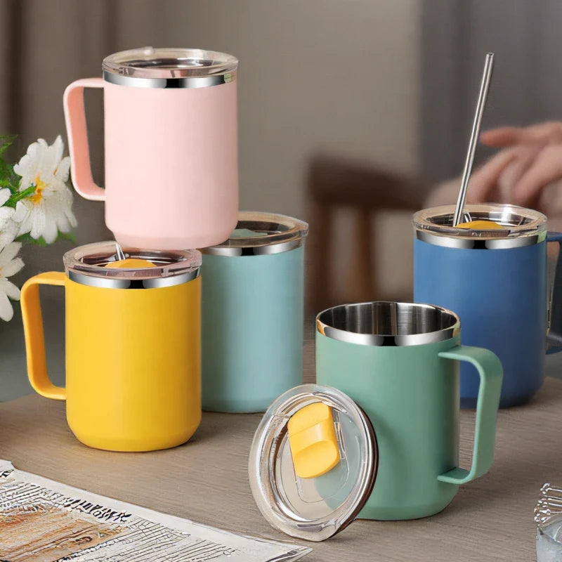 Stainless Steel Insulated Coffee Mug – 450 ml (Double-Wall Vacuum, Handle & Lid)-1