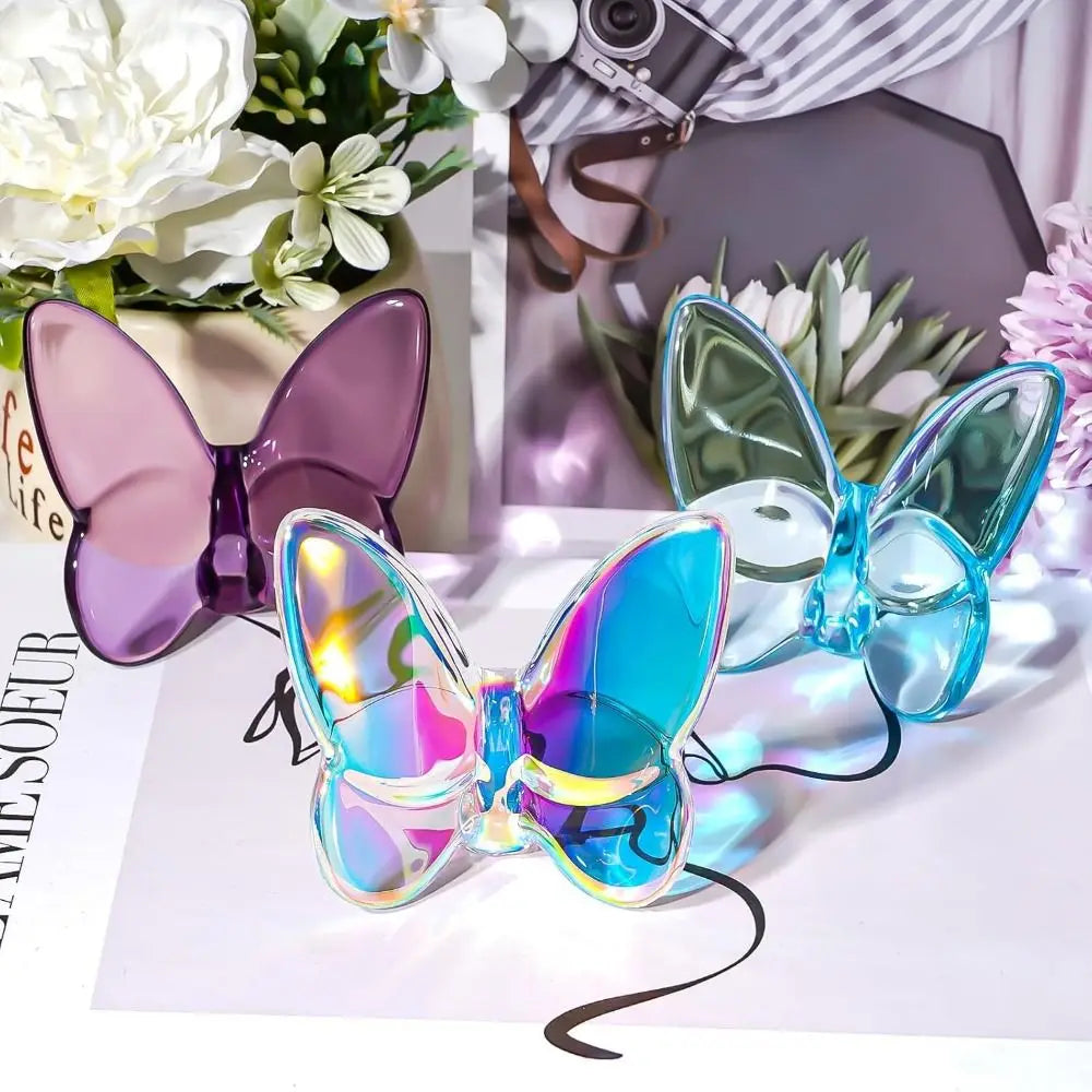Multiple Color Crystal Butterfly Figurines Reflective Clear Crystal Glass Butterfly Ornament Vivid Super Winkling