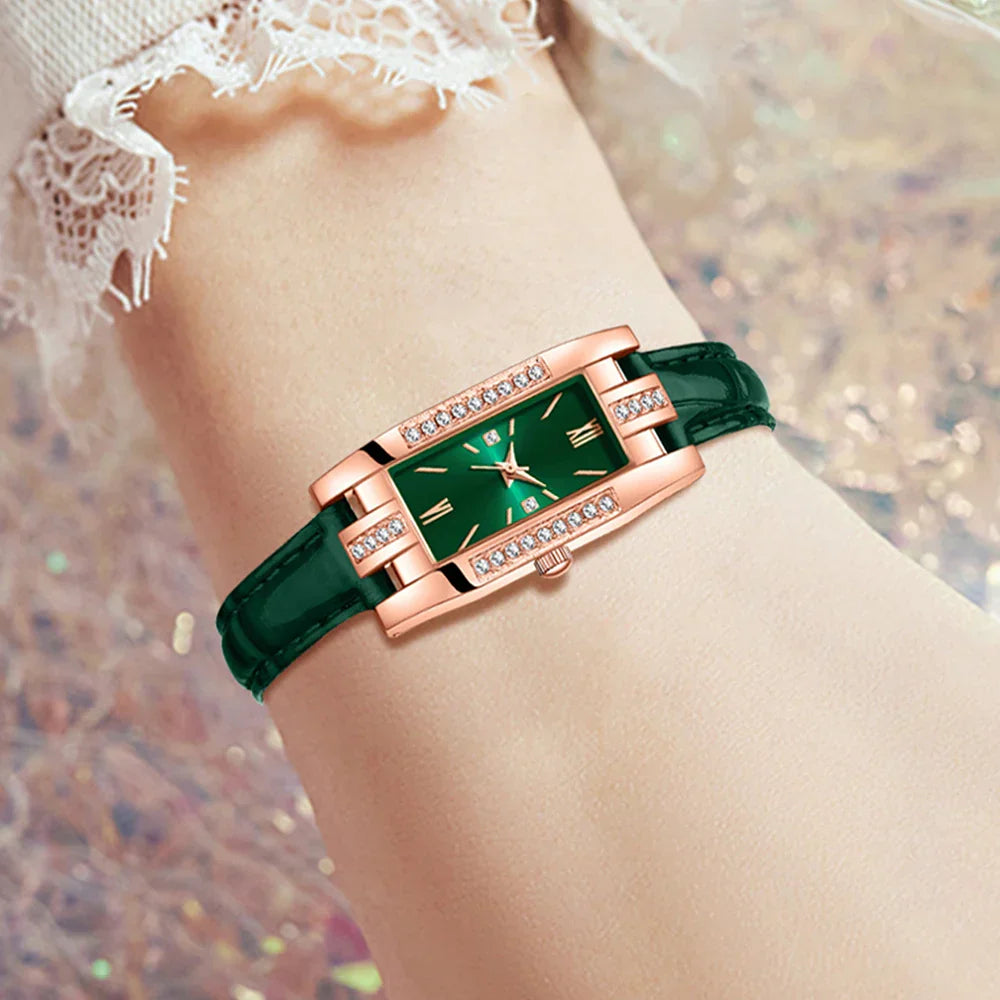 Green Women’s Quartz Watch Jewelry Gift Set-2