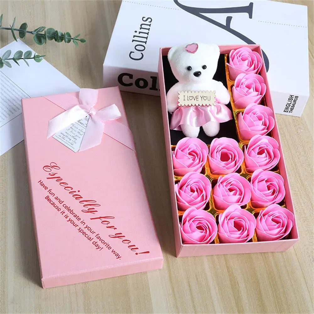 22 Flowers Soap Flower Gift Rose Box Valentines Day Gift Bears Bouquet Wedding Decoration Gift Festival Heart-shaped Box