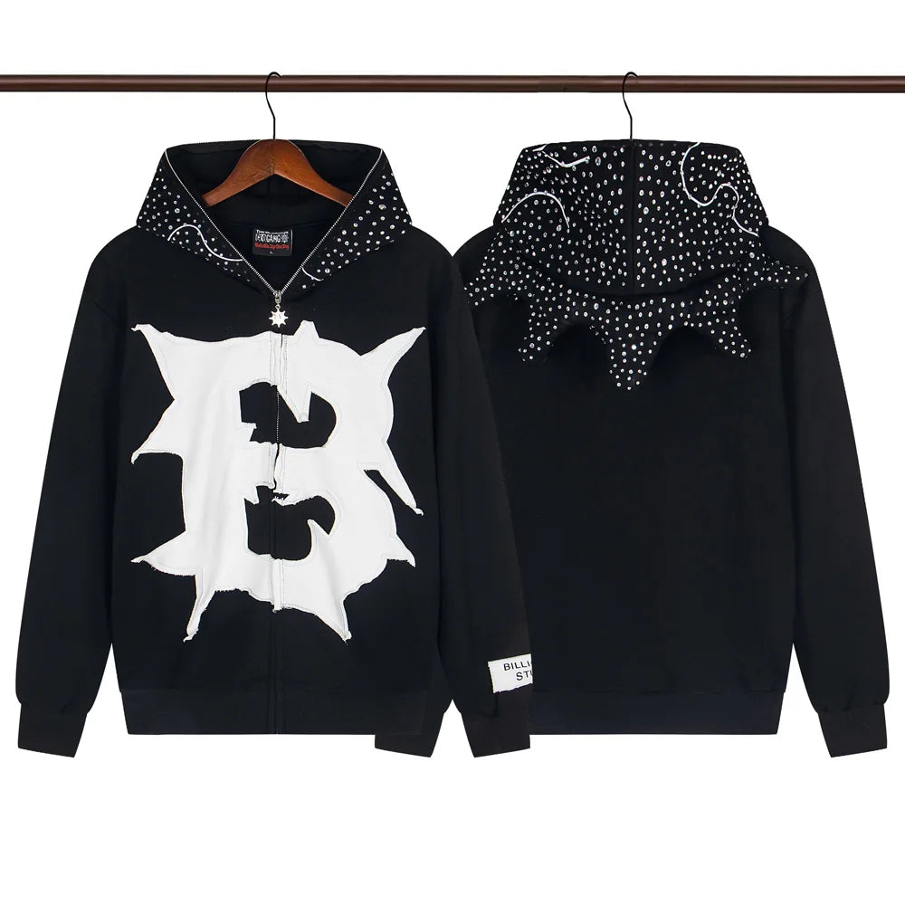 Glo Gang Eroded Glo Thermal embroidery printing Hoodie Men Women High Quality Oversized black full zip Hooded