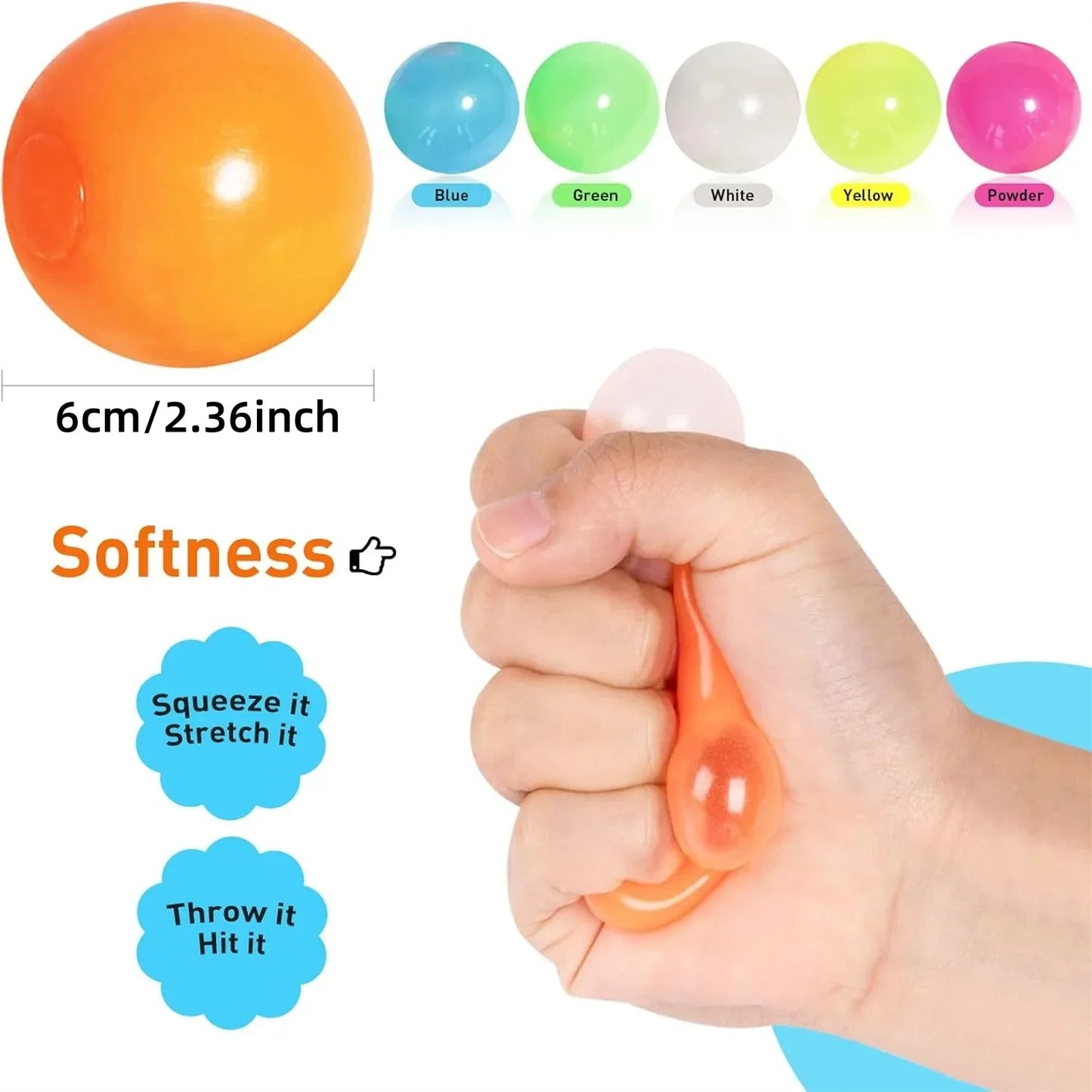 Glow in The Dark Sticky Balls | Squishy Stress Relief Sensory Fidget Toys